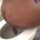 A dark-skinned woman takes a shit while sitting on a toilet in 3 different scenes. Poop action is clearly seen from behind her ass as she records herself. About 3 minutes.